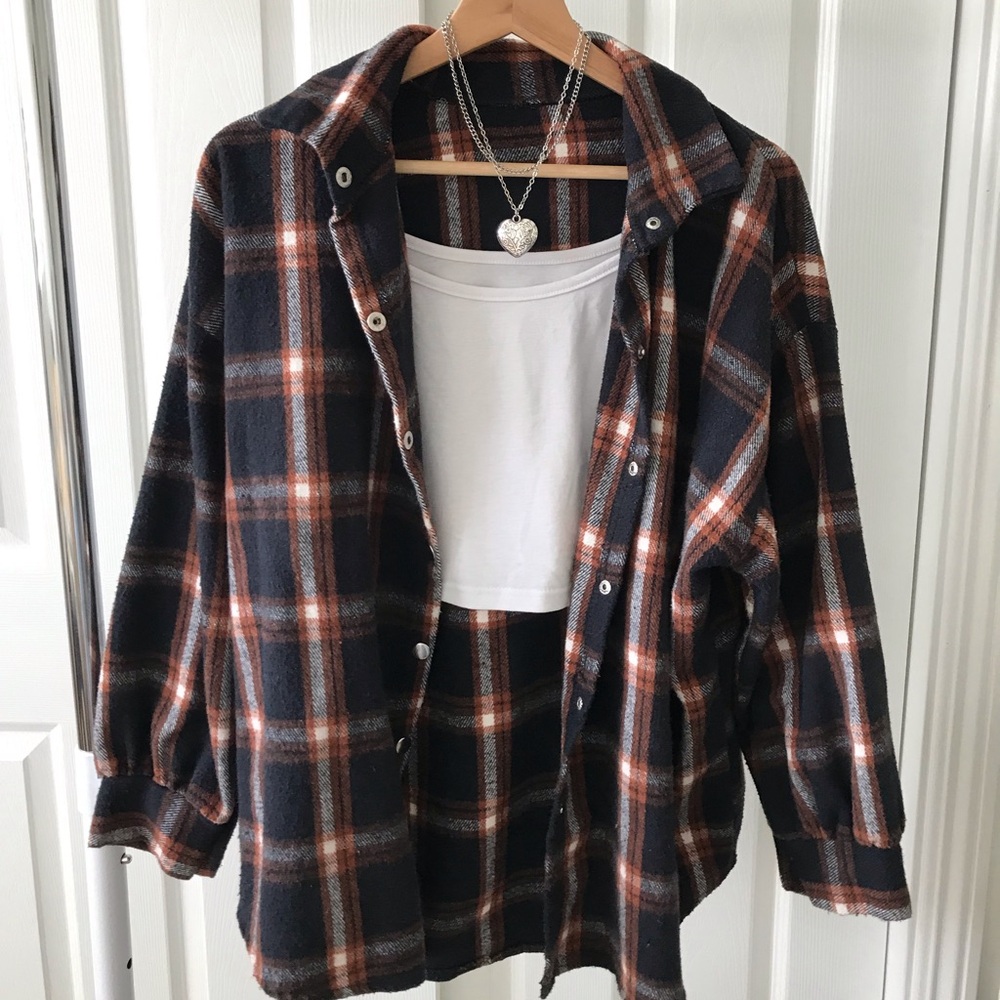 YesStyle Blue Orange Oversized Flannel